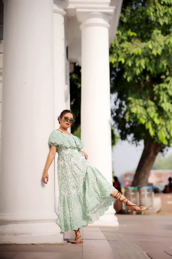Sage Whispers Boho Midi Dress