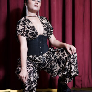 Vintage Noir Velvet Embroidered Gown with Corset Waist